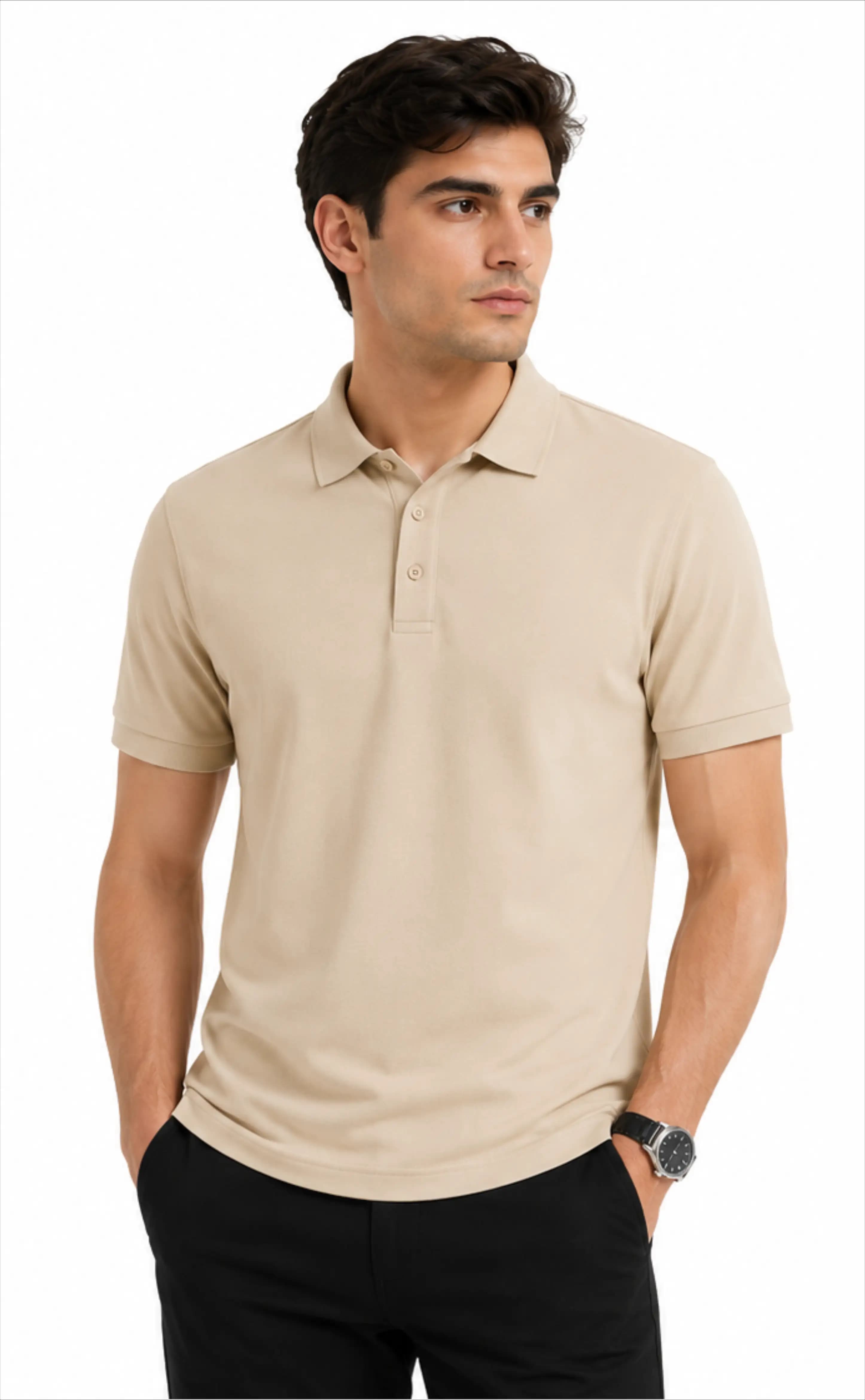 Beige Solid Polo T-Shirt
