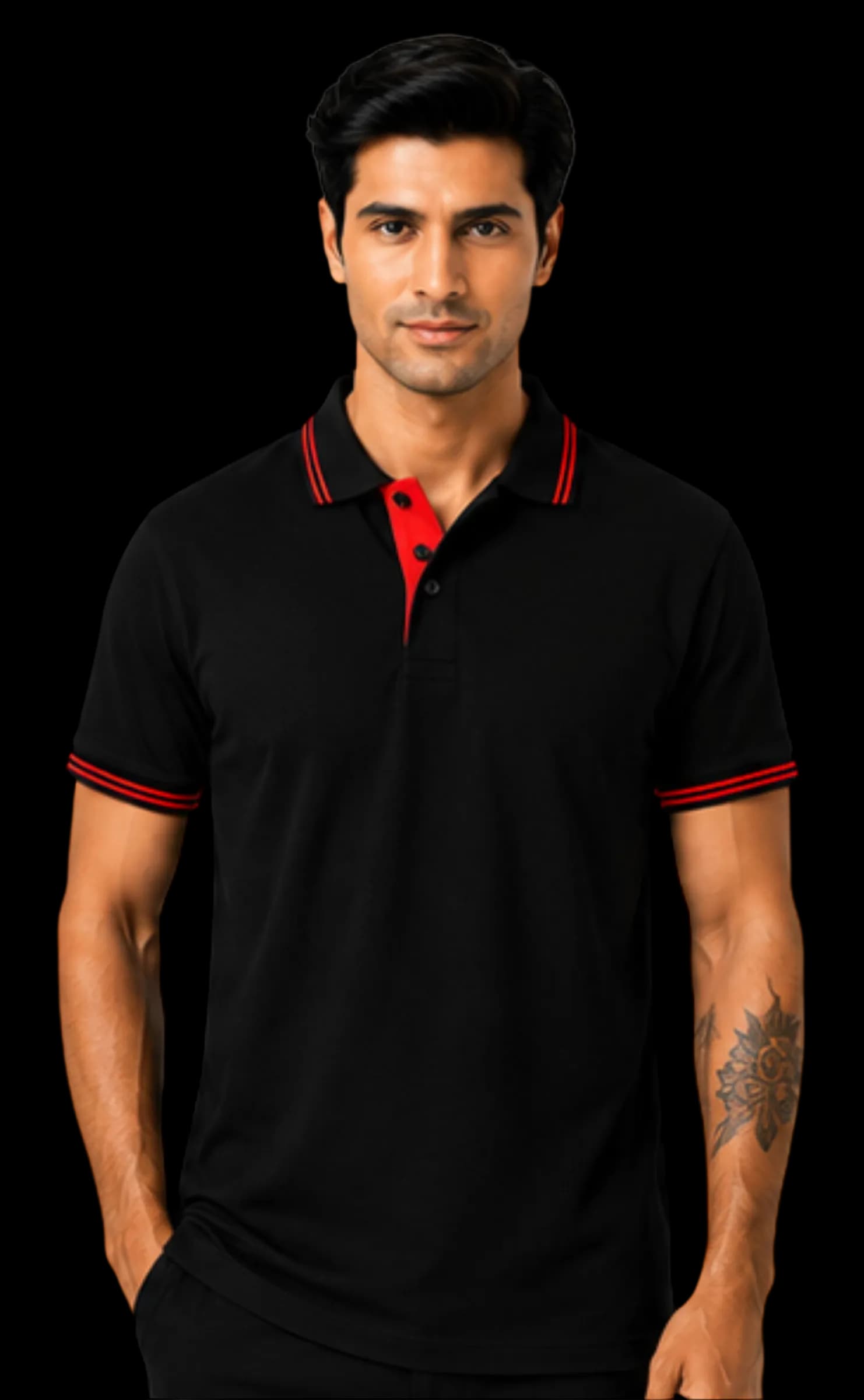 Black with Red Tipping Polo T-Shirt